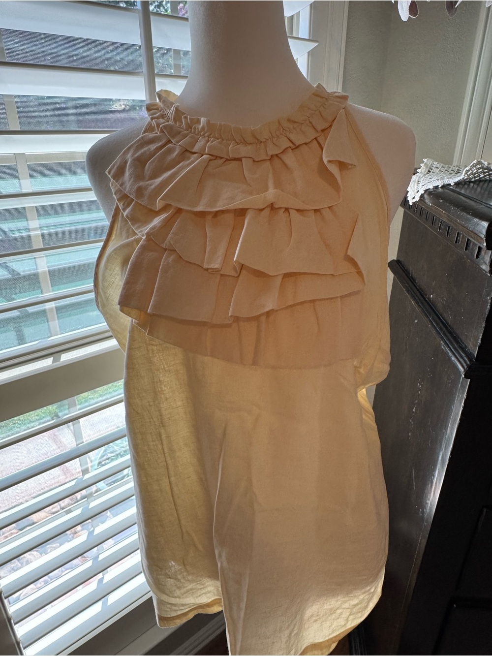 Women's Ruffled Halter Shell Top - Cream - Picture 3 of 7
